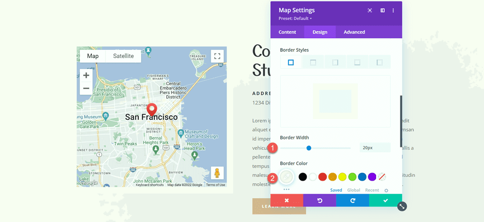 Divi Add Sticky Map Module Border Settings