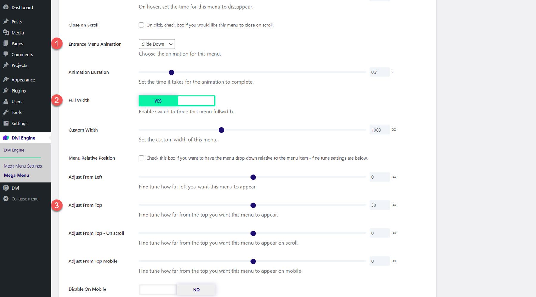 Divi Mega Menu Mega Drop-Down Module Layout Style Settings