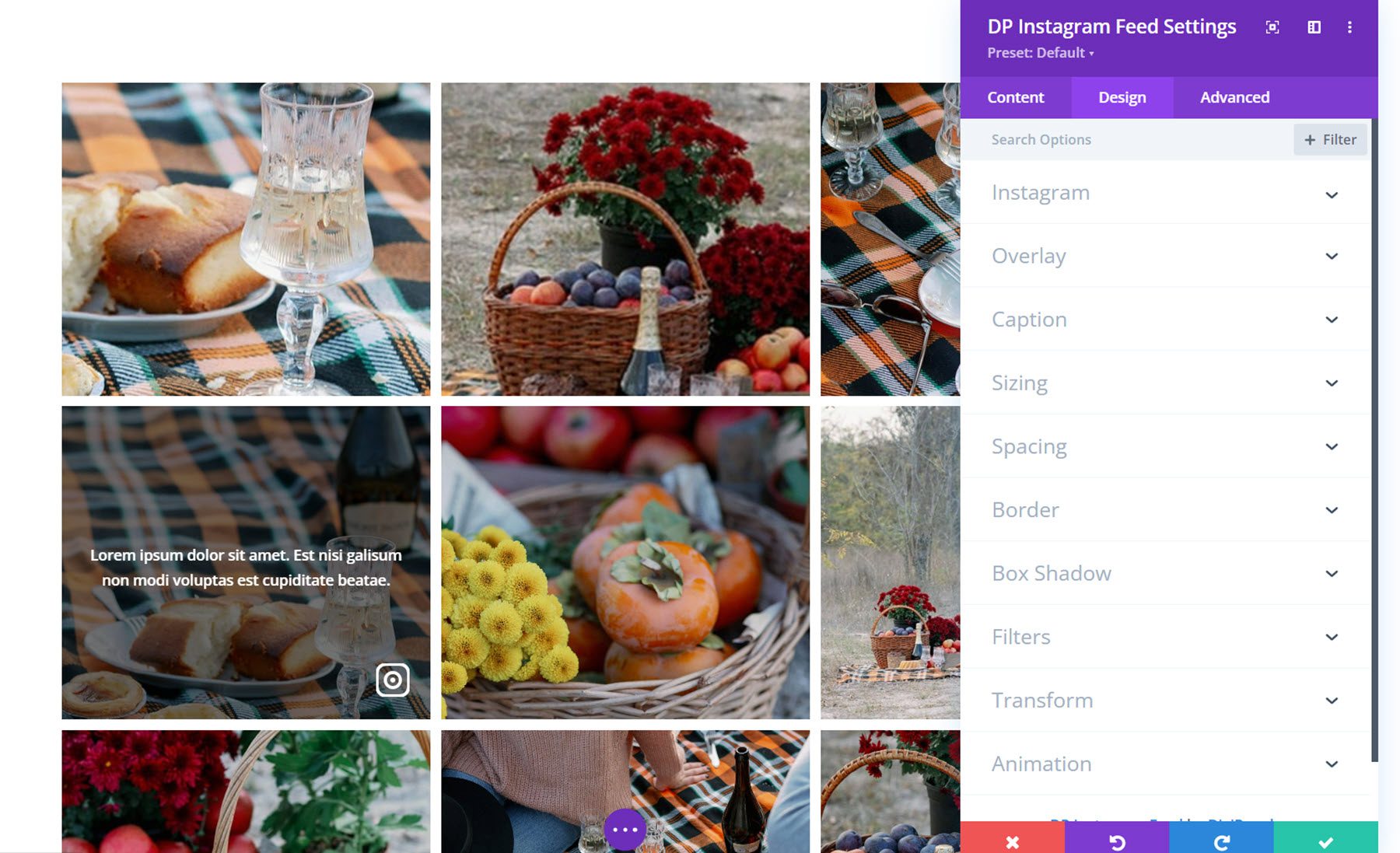 Divi Social Plus Instagram Feed Design Settings