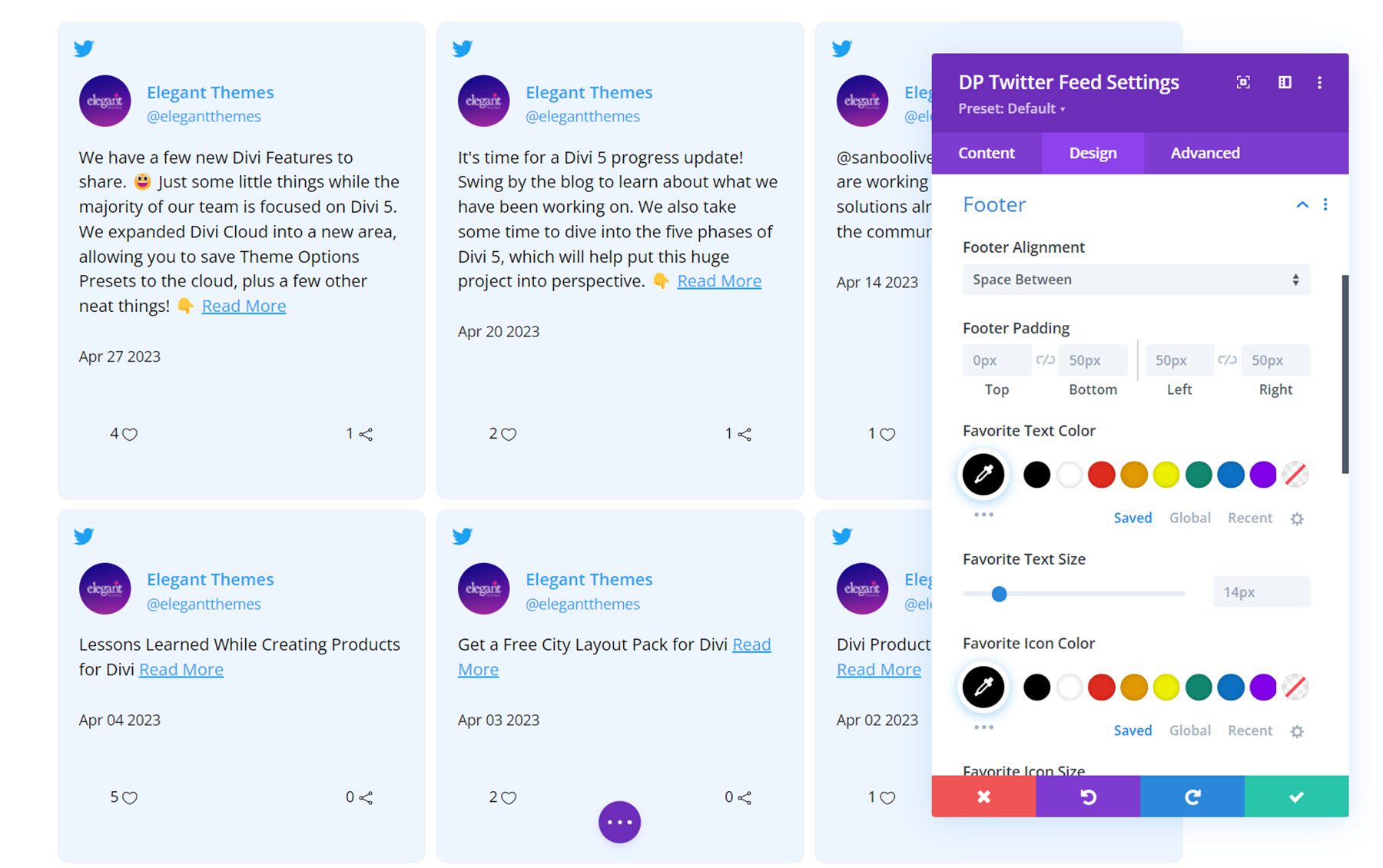 Divi Social Plus Twitter Feed Footer