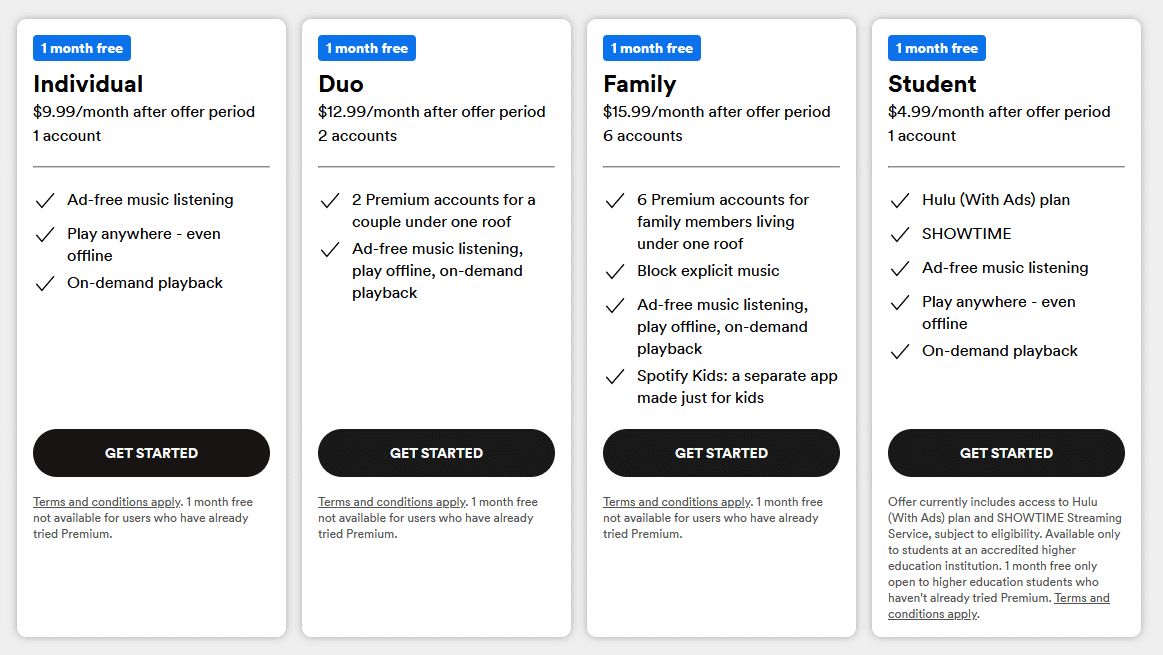 An app offering various paid subscription plans