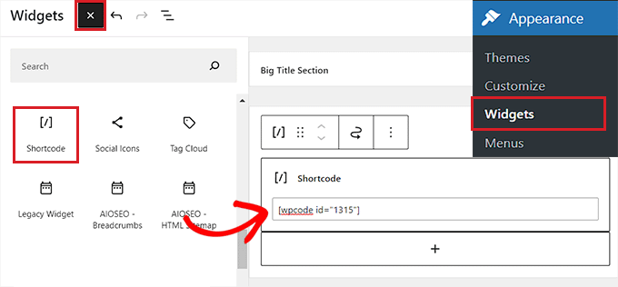 Add shortcode into the footer tab