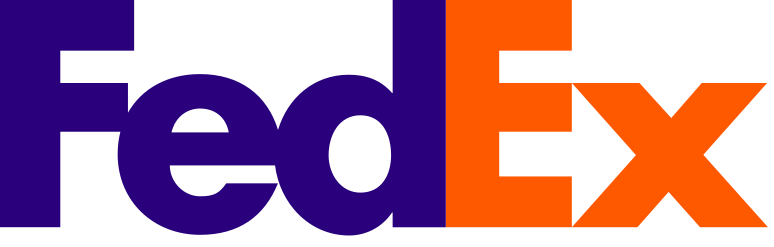 Purple and orange FedEx logo on white background
