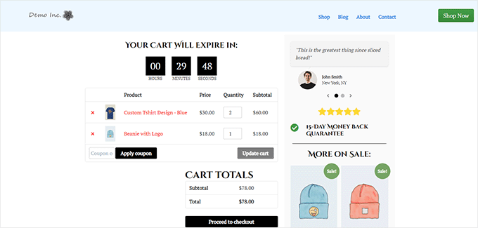 Cart page preview