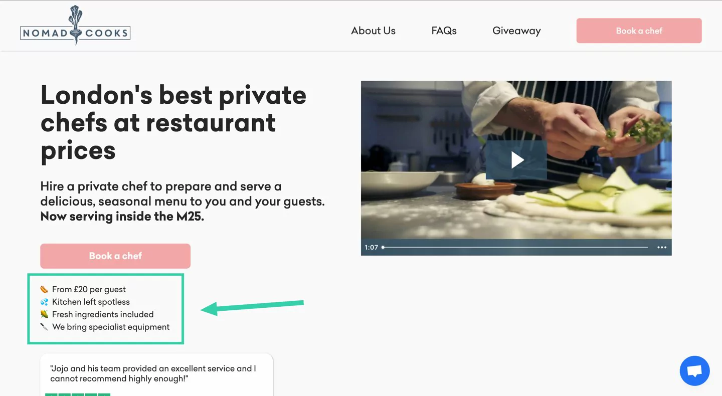 Including doubt removers under CTAs helped Nomad Cooks increase their conversion rate by up to 124%.