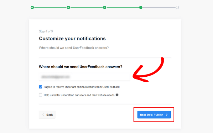 Customize notifications for UserFeedback