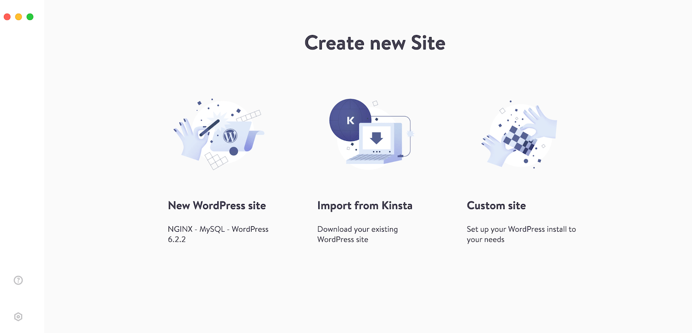 Create your local site with DevKinsta