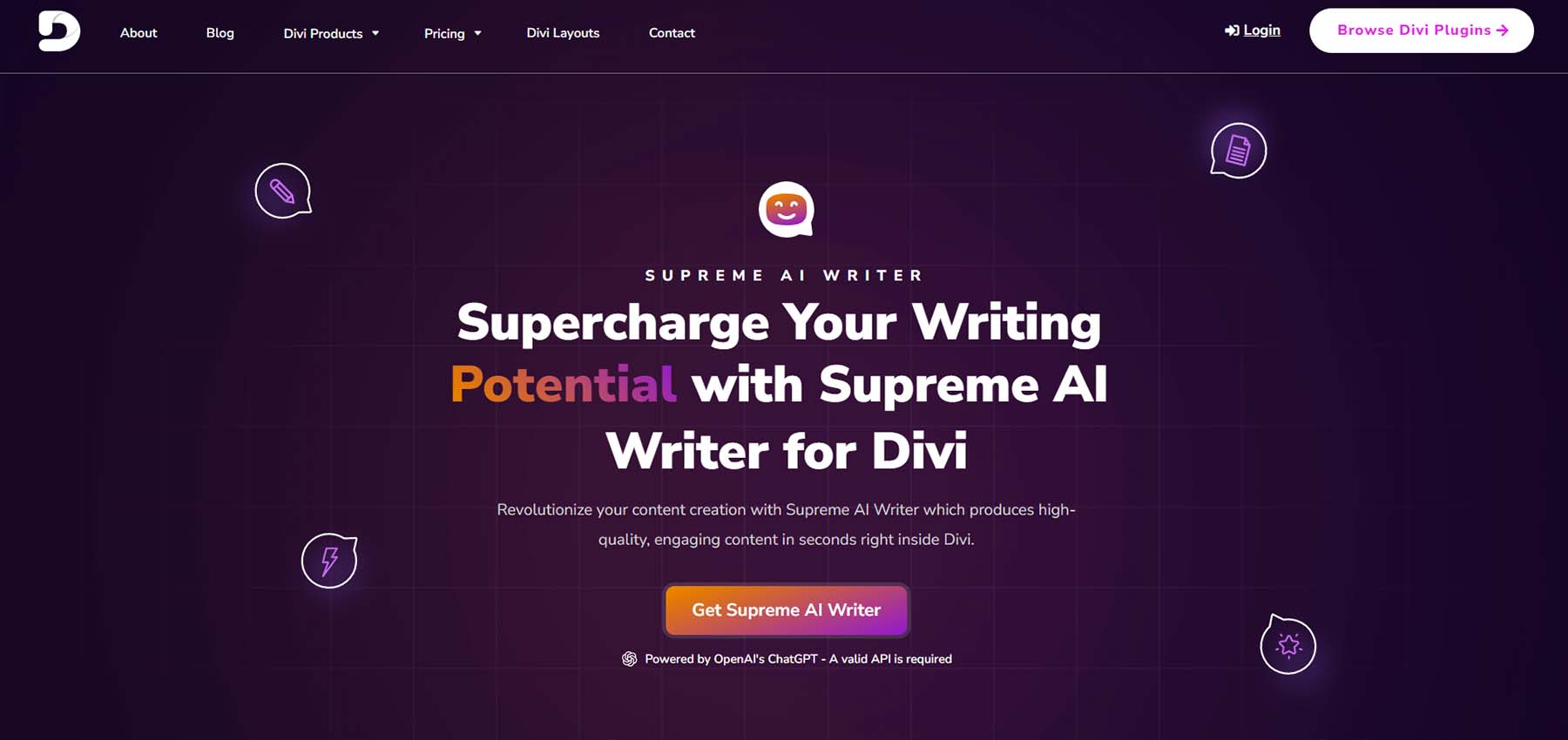 Supreme AI Writer, a Divi Marketplace product