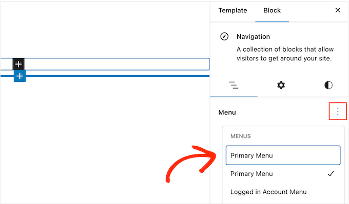 Adding a navigation menu to a page or post template in a block-enabled theme