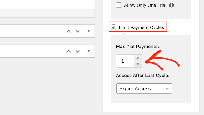 Limiting the payment cycles using MemberPress