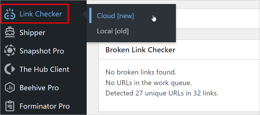 Broken Link Checker Menu