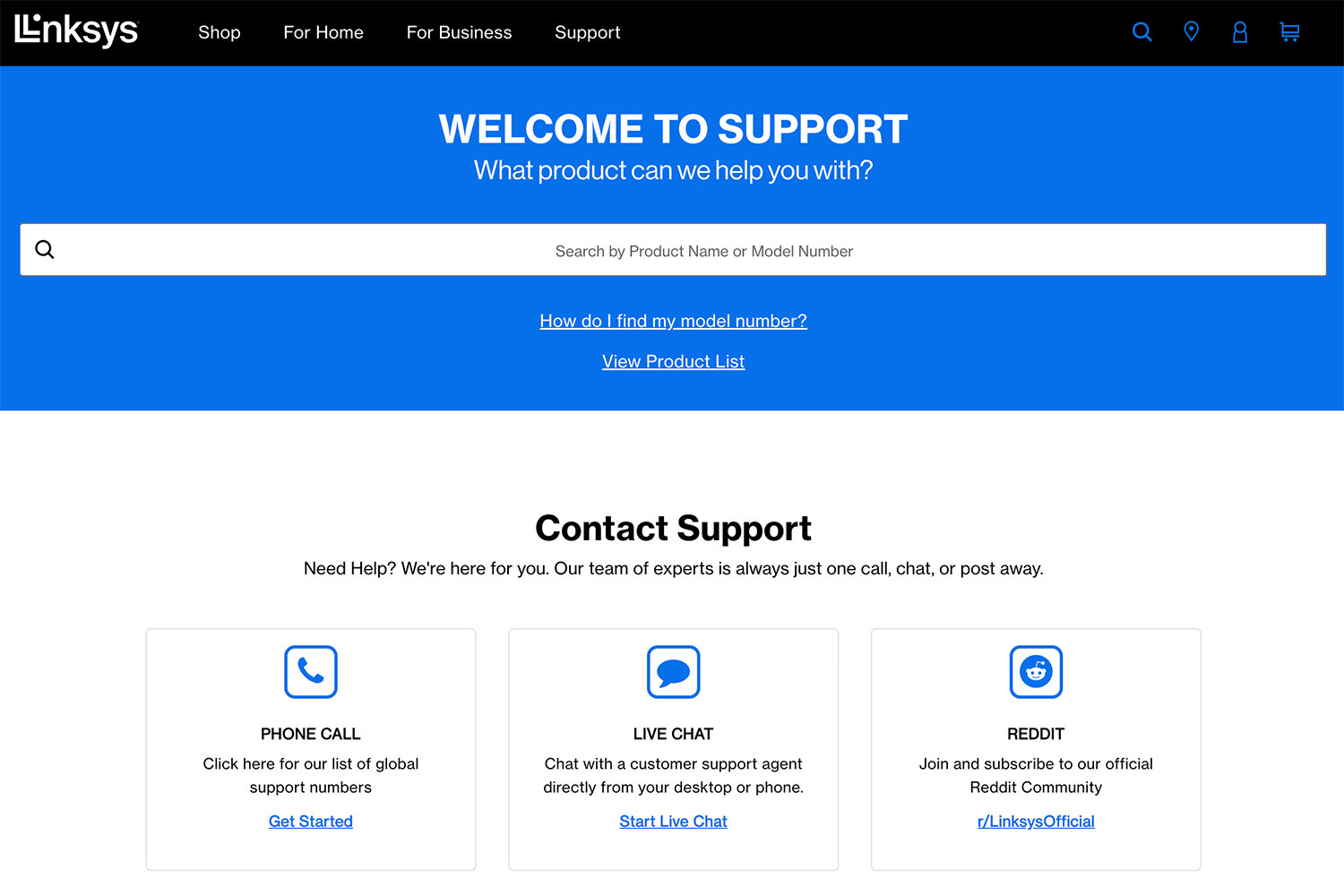 Linksys router support page