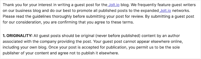 An originality clause on a website that accepts guest blogs