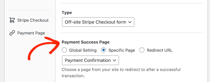 Changing the payment success page in WordPress