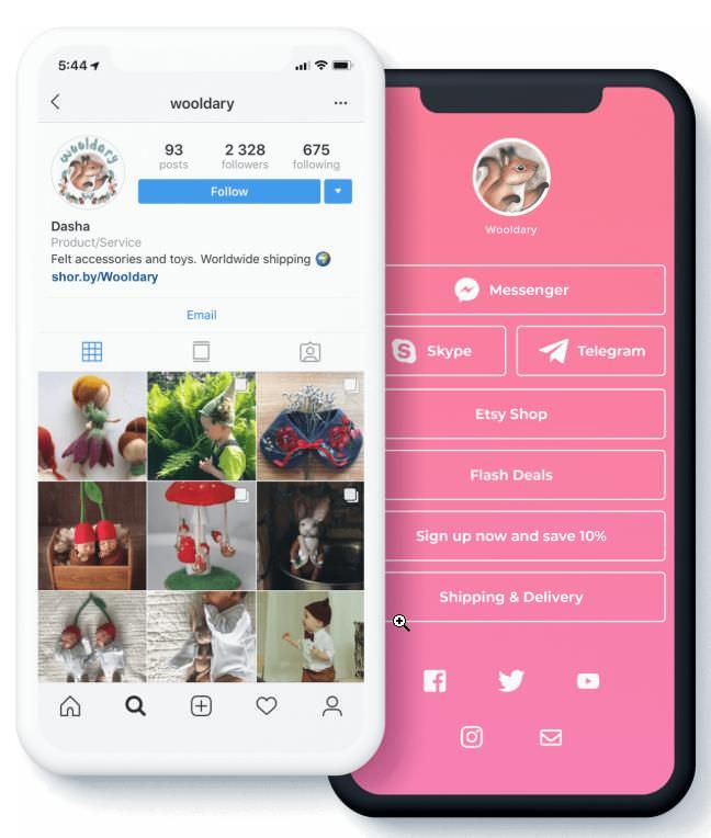 Shorby creates a bio link for Instagram