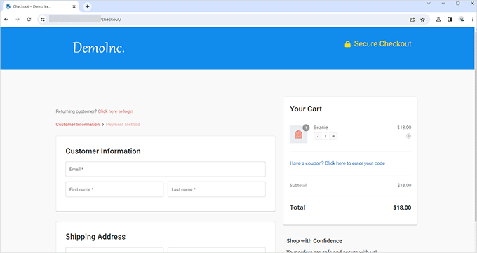 Previewing custom checkout page