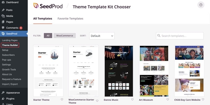 SeedProd Theme Template Kit Chooser