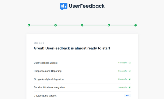 UserFeedback features and addons successfully installed