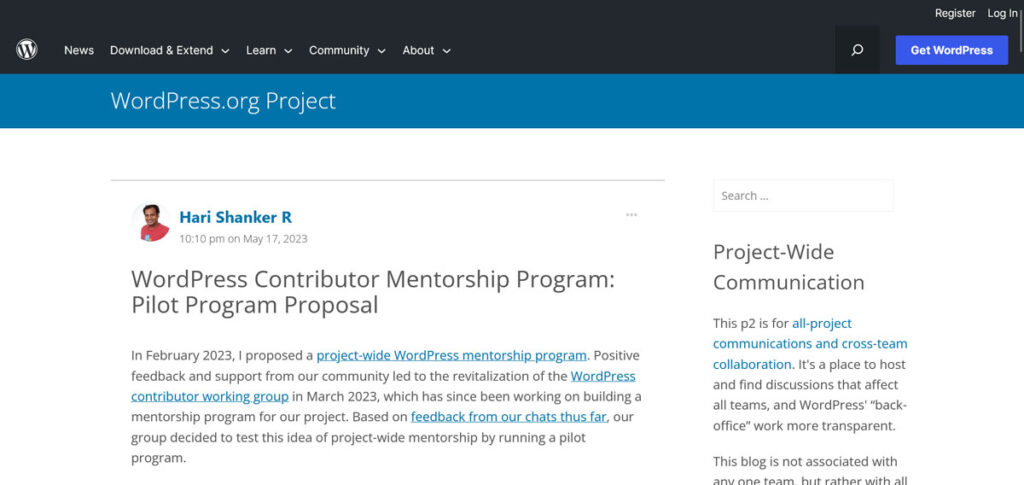 wordpress mentorship pilot program