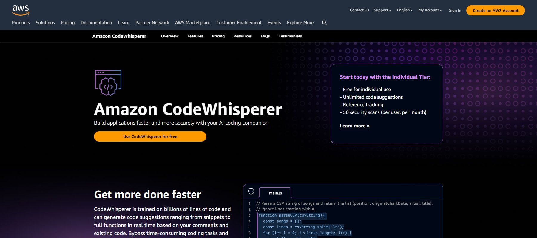 Amazon CodeWhisperer - Homepage July 2023
