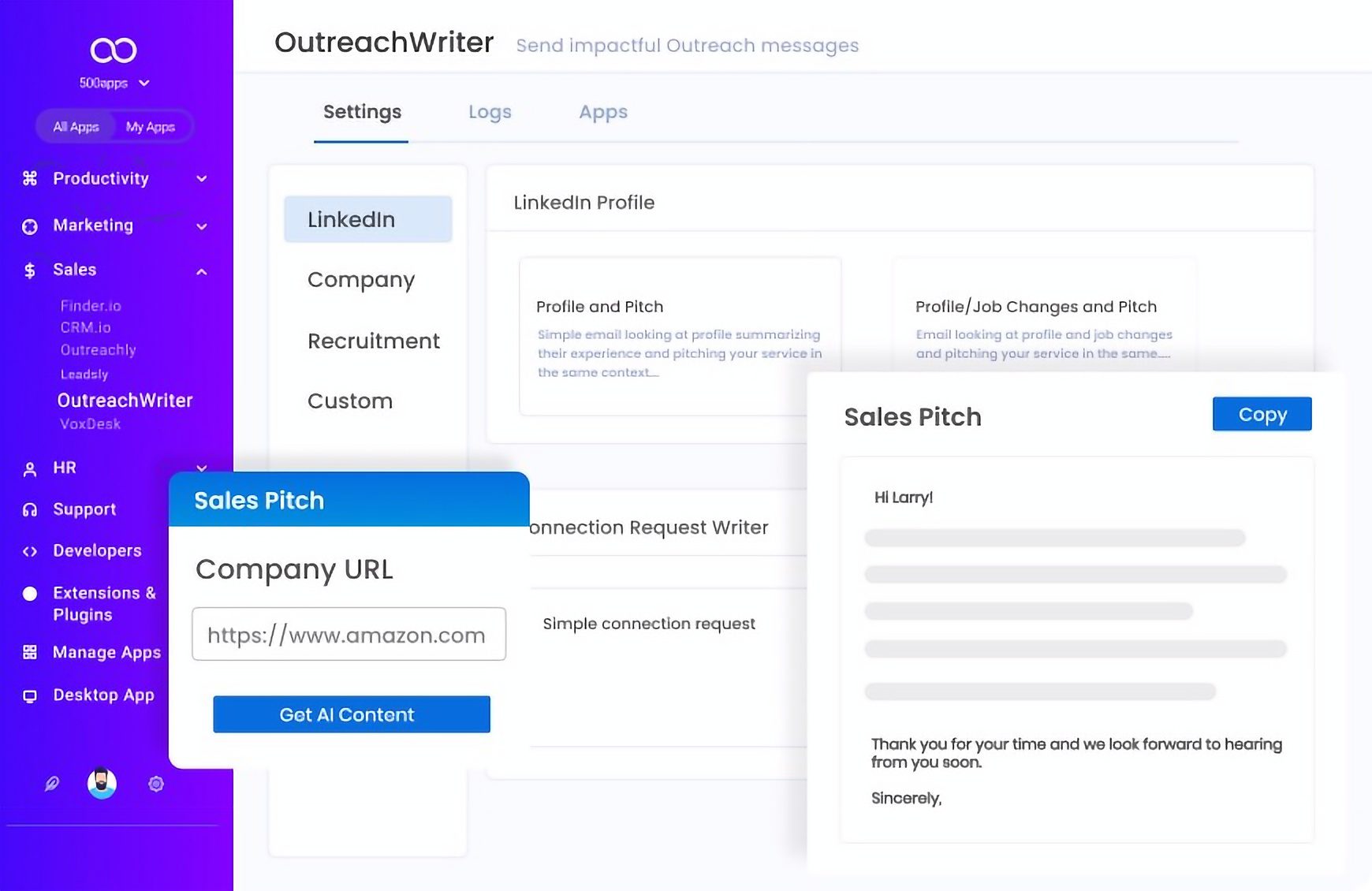 OutreachWriter Sales AI Tool for Propsect Writing