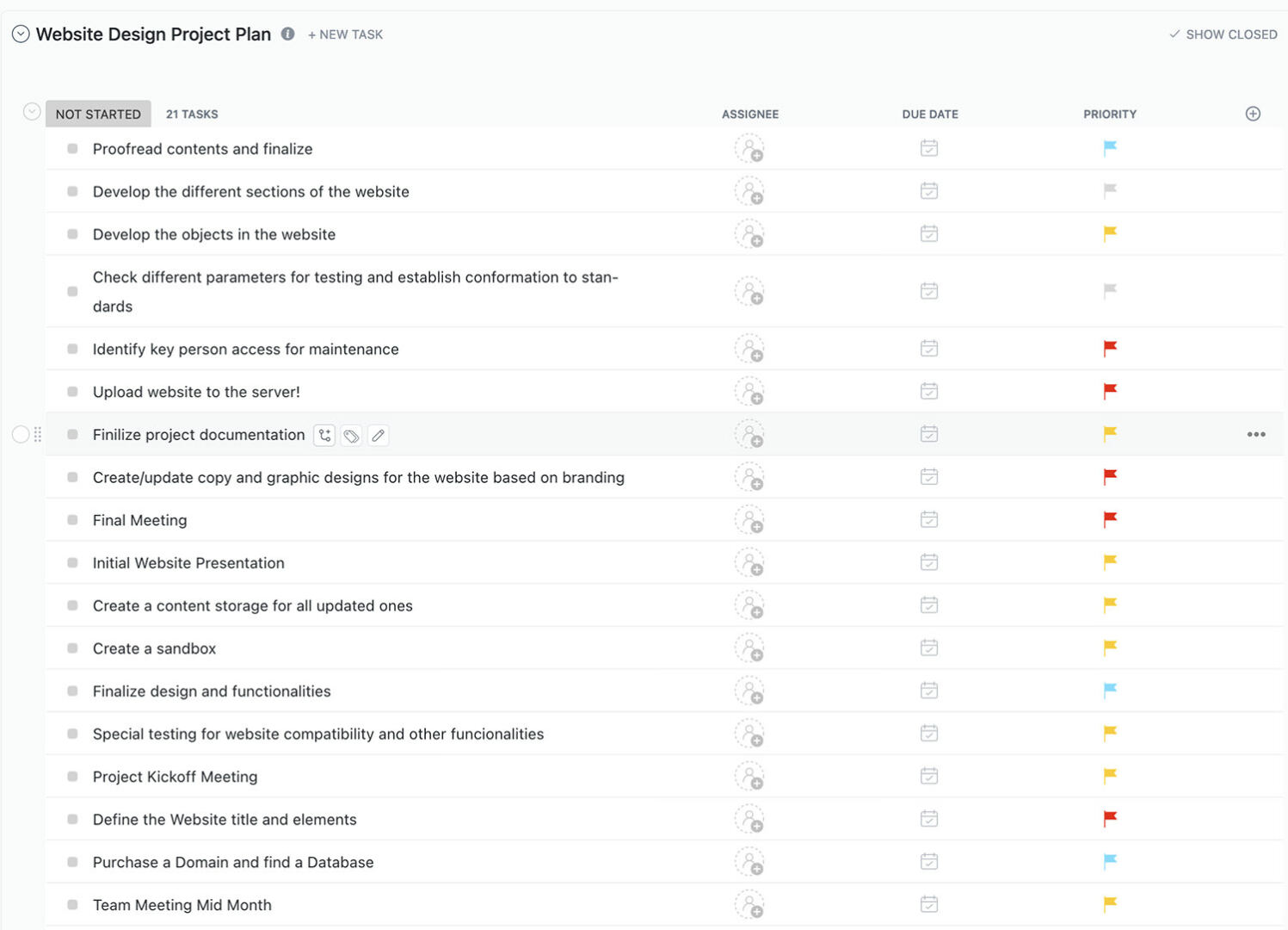 ClickUp Website Design Project Plan template