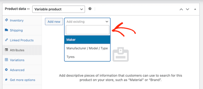 Adding existing attributes to a variable product