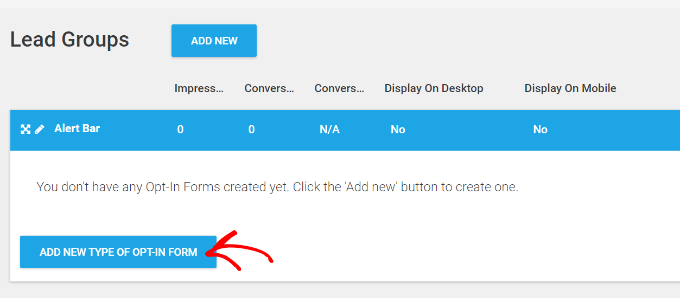 Add new opt in form