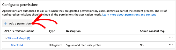 Select the Add a permission option
