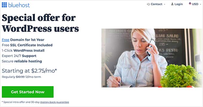 Bluehost offer for WPBeginner readers
