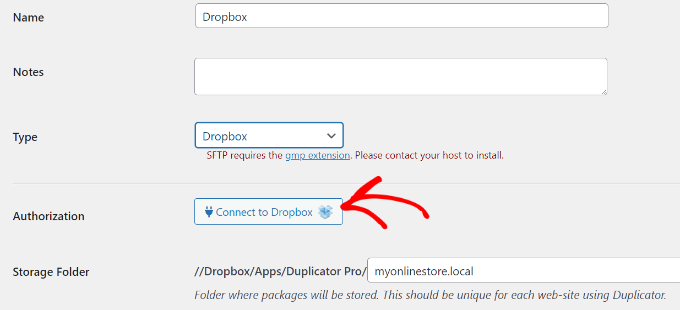 Click connect to dropbox