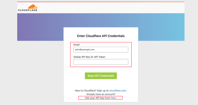Entering API Credentials Into the Cloudflare Plugin