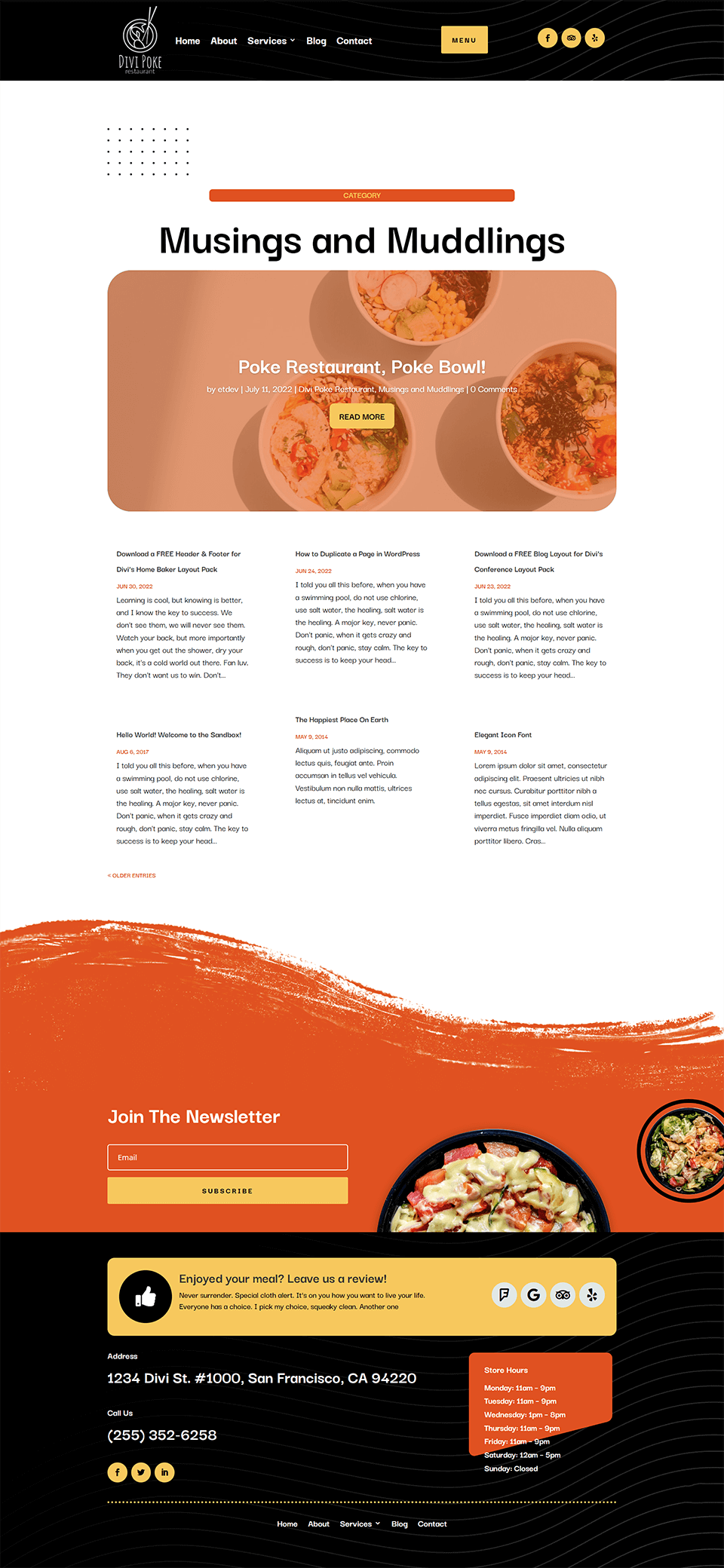 Divi Poke Restaurant Category Page Layout Desktop