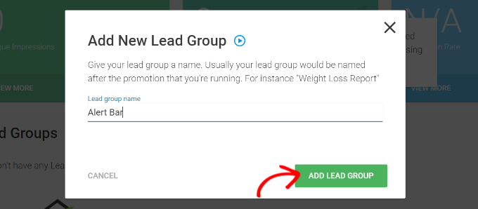Enter a name for lead groups