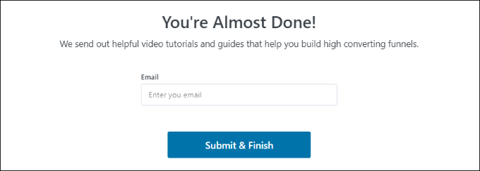 Enter email and finish setup