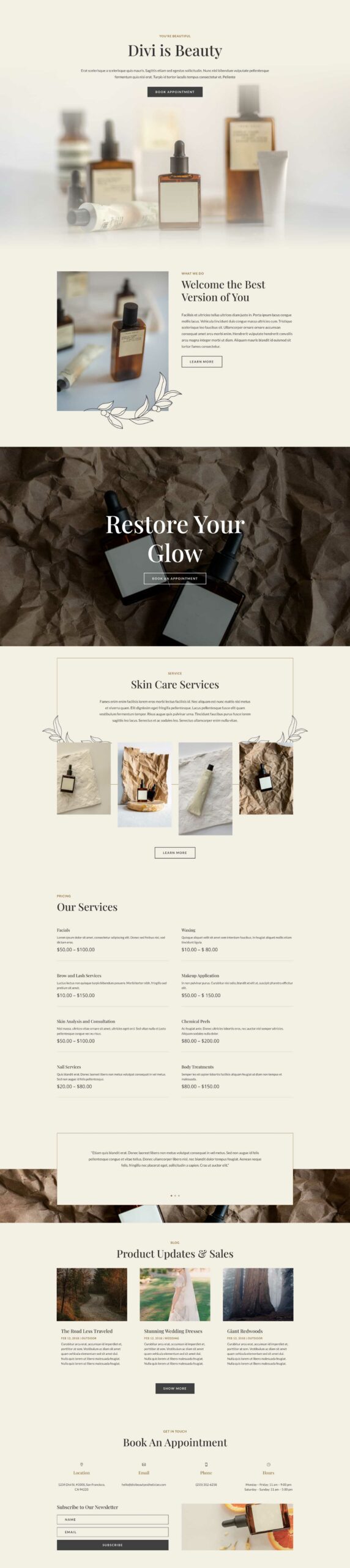 Esthetician layout pack