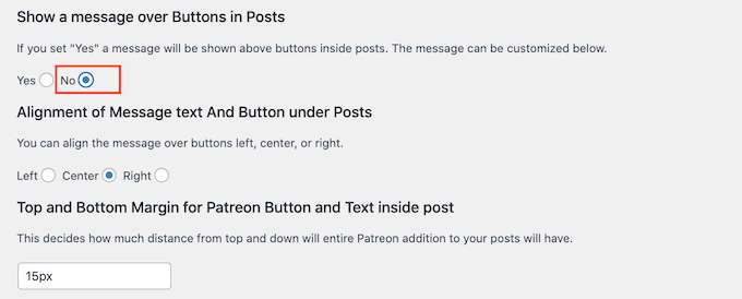 Removing the custom message from a Patreon button in WordPress