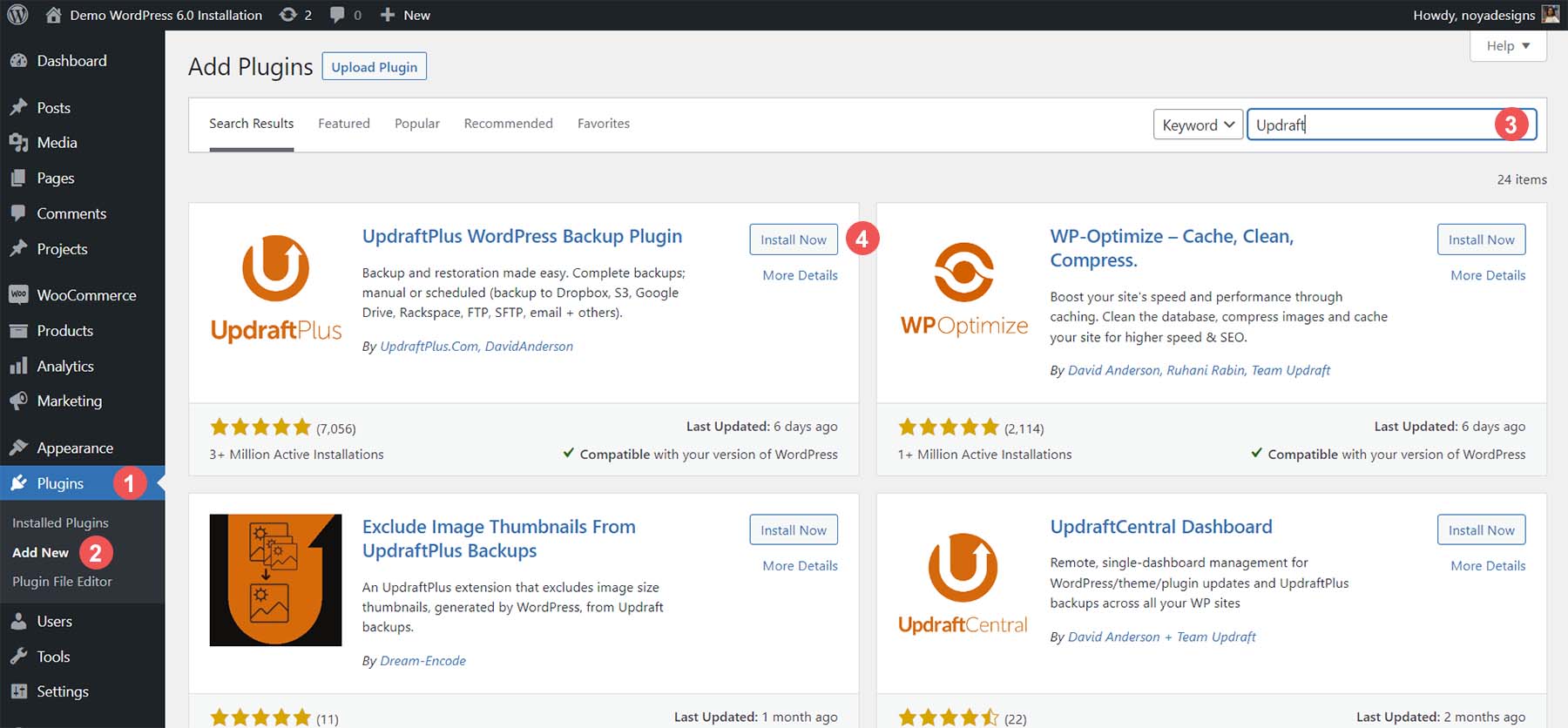 Installing UpdraftPlus, a WordPress backup plugin