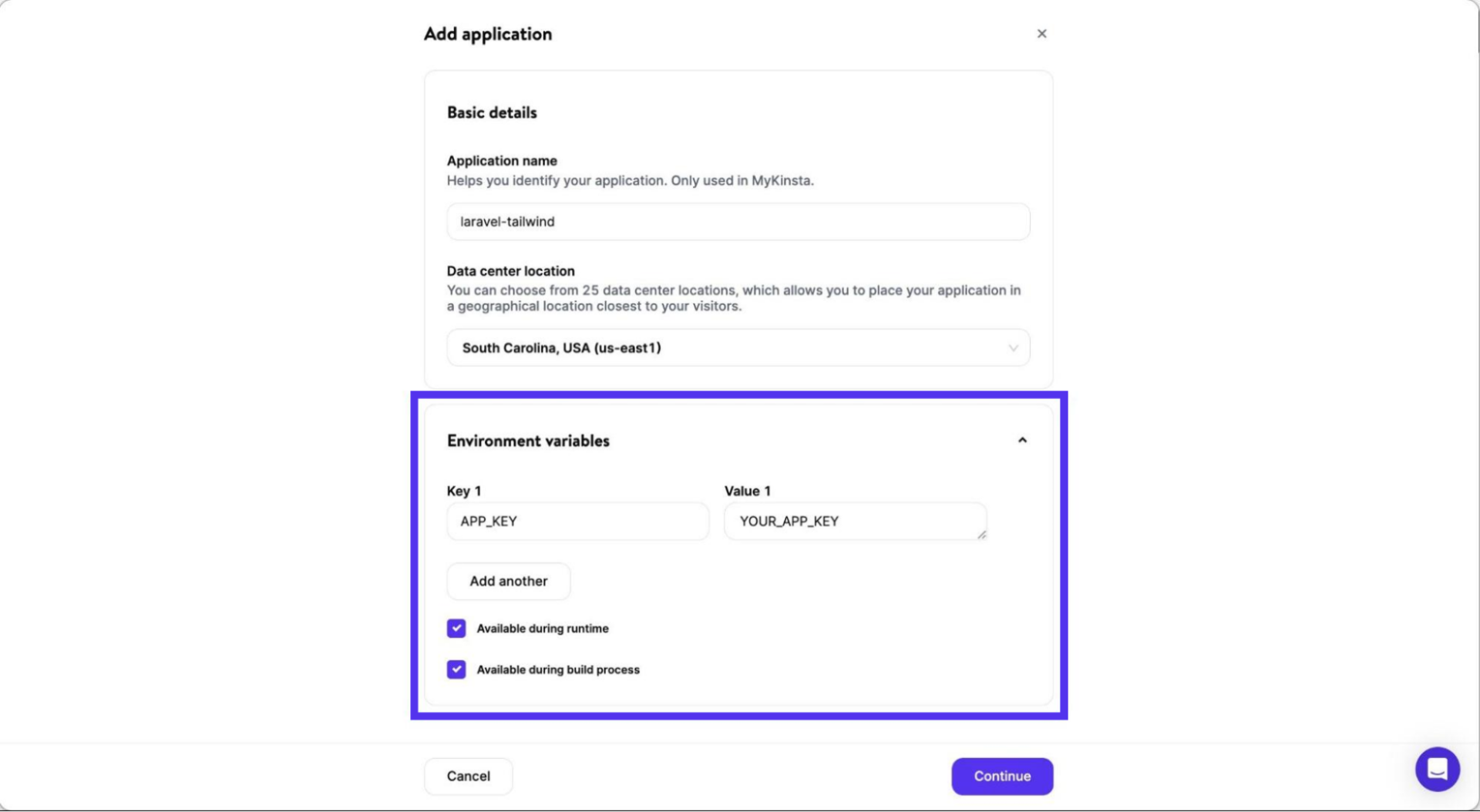 Configuring application environment variables on Kinsta