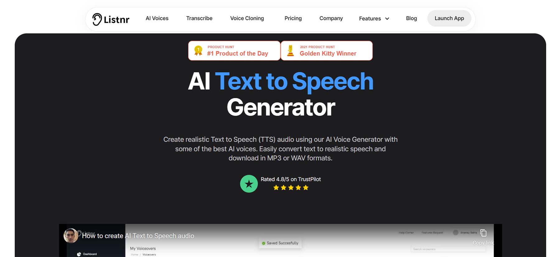 Listnr AI, An AI text-to-speech tool