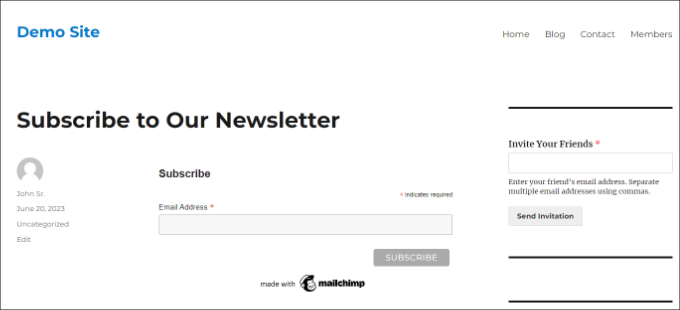 Mailchimp subscribe form preview