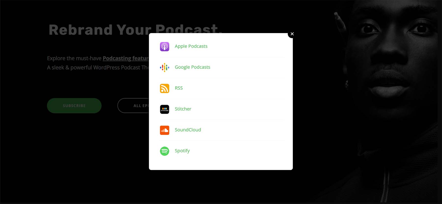 Podcast subscribe button popup