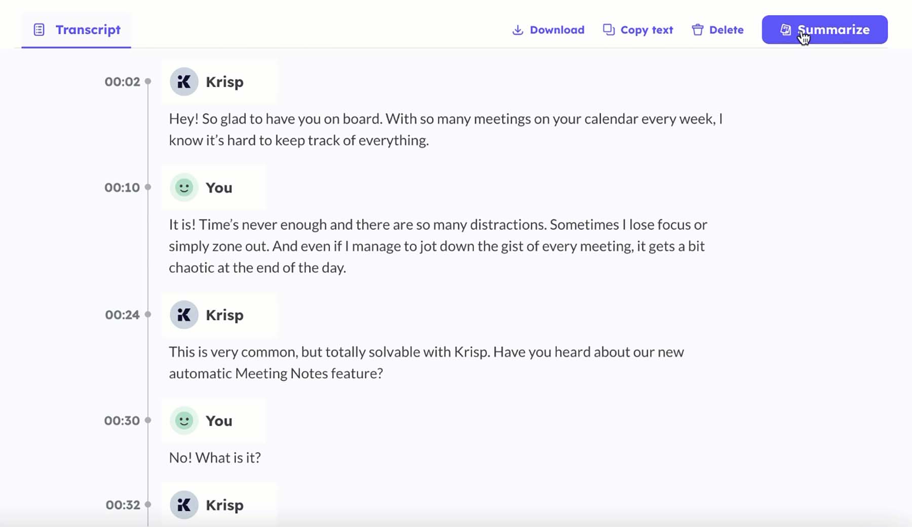 Krisp's transcription summaries