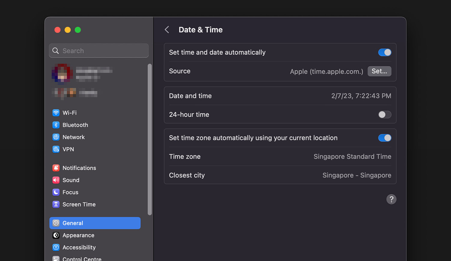 macOS data and time