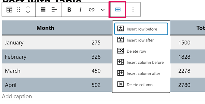 Add or remove table rows and columns