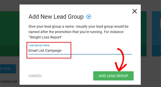 Type lead group name 