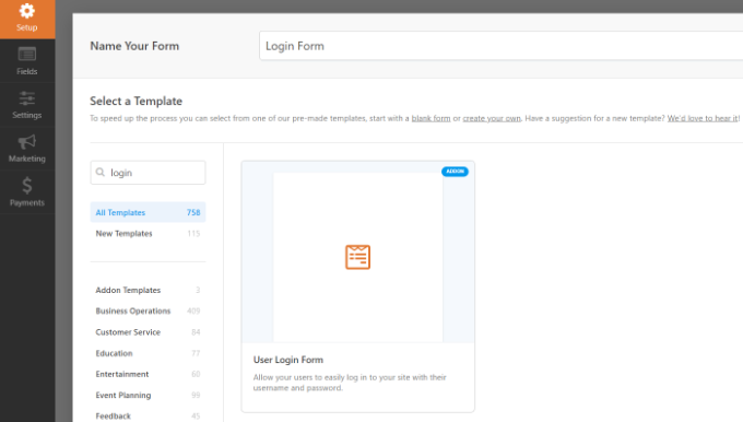 User login form template