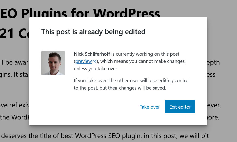 wordpress content blocked while being edited