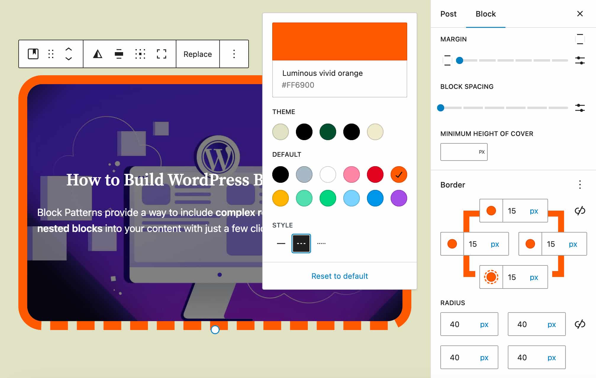 Border controls for Cover block