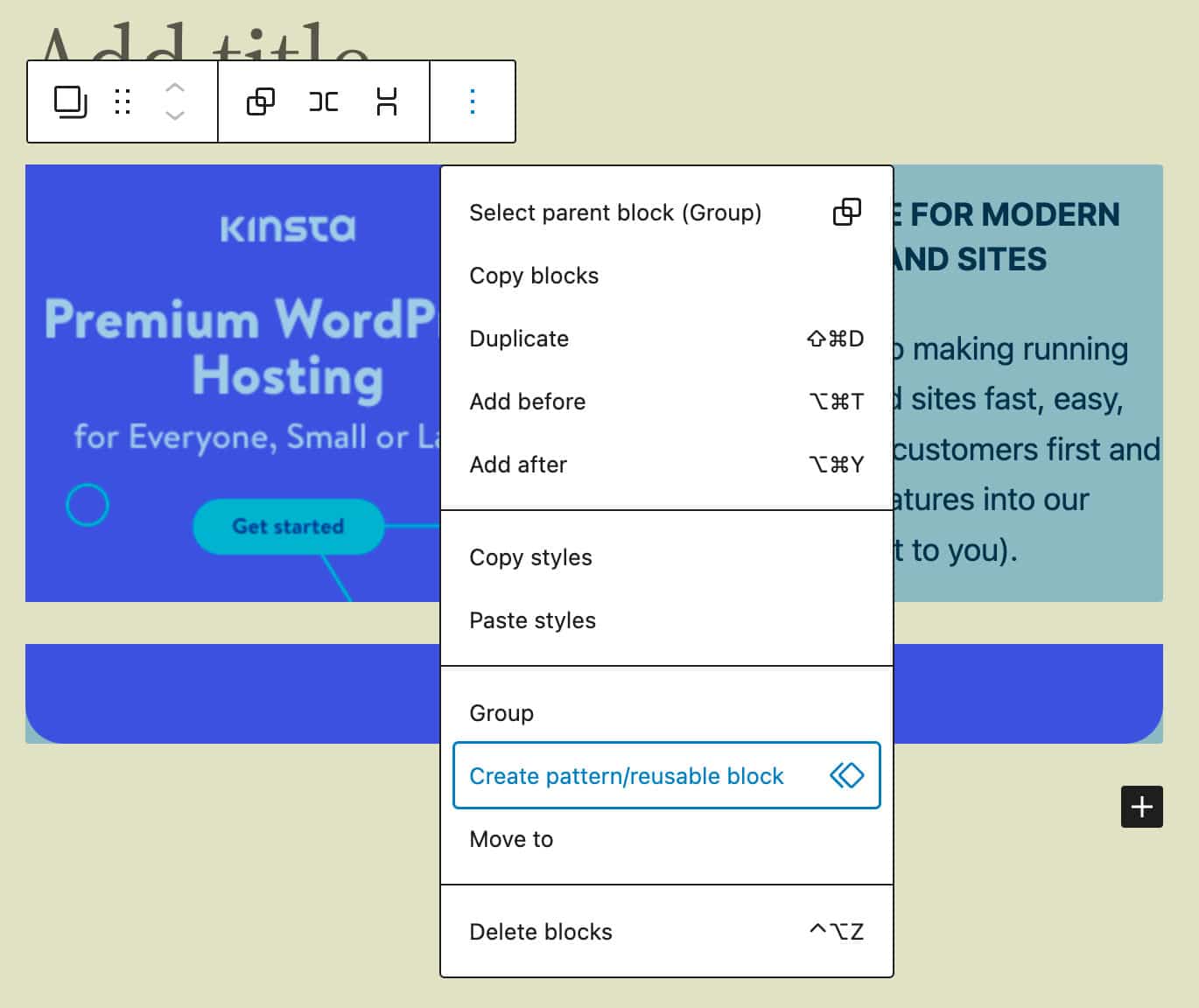 Create pattern/reusable block in the post editor
